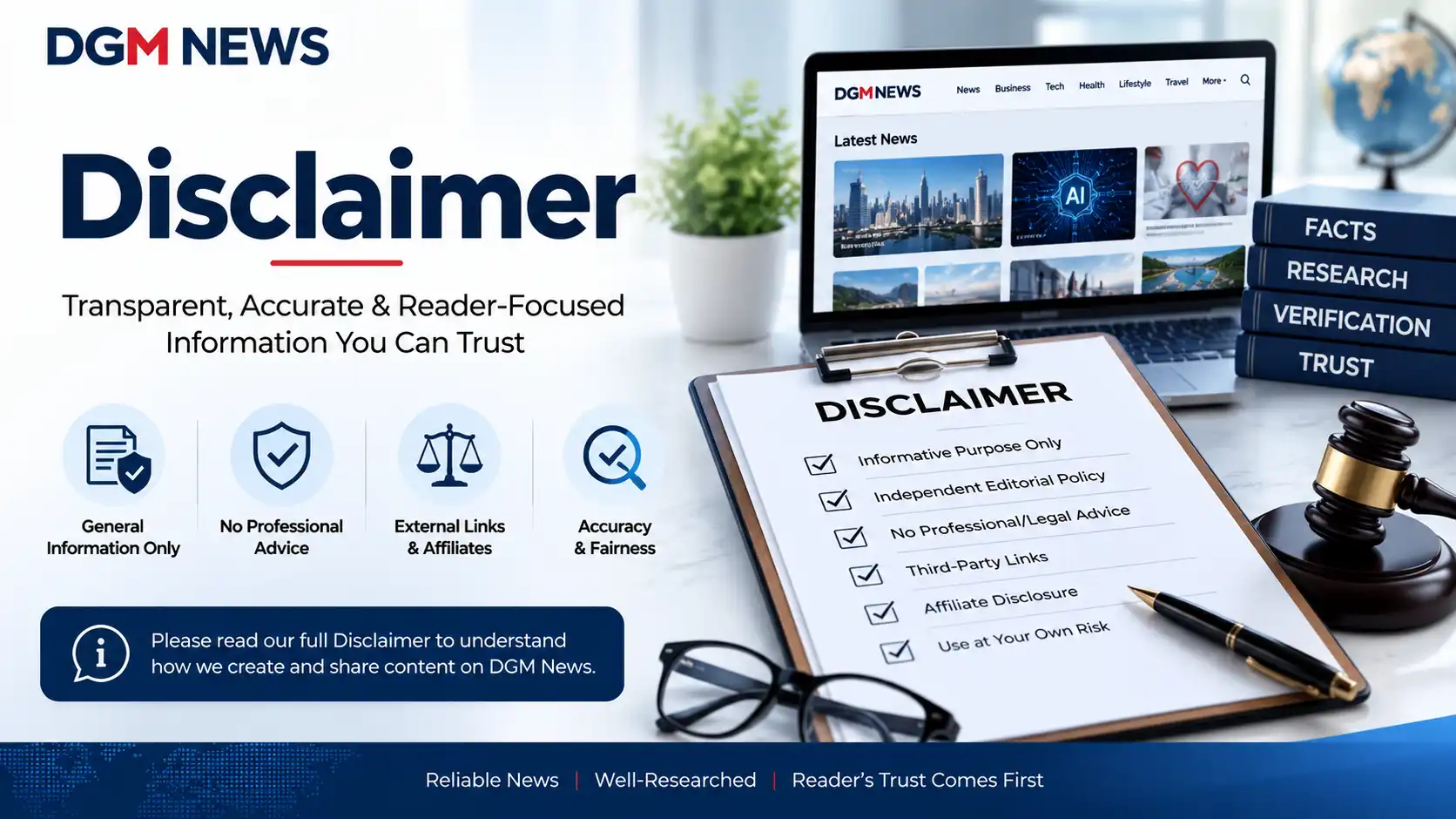 Read the DGM News Disclaimer to understand the limitations of liability, editorial independence, affiliate disclosure, and website usage terms.